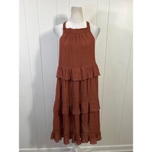 Grace + Karma Tiered Mini Dress S Womens Brown Sleeveless V Back Pullover